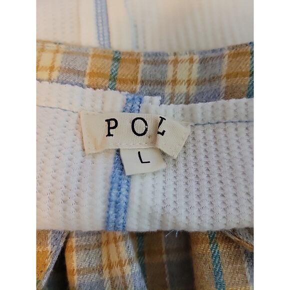 POL White Brown Plaid SS Thermal Flannel Peplum Tunic Women's Large - Picture 11 of 12